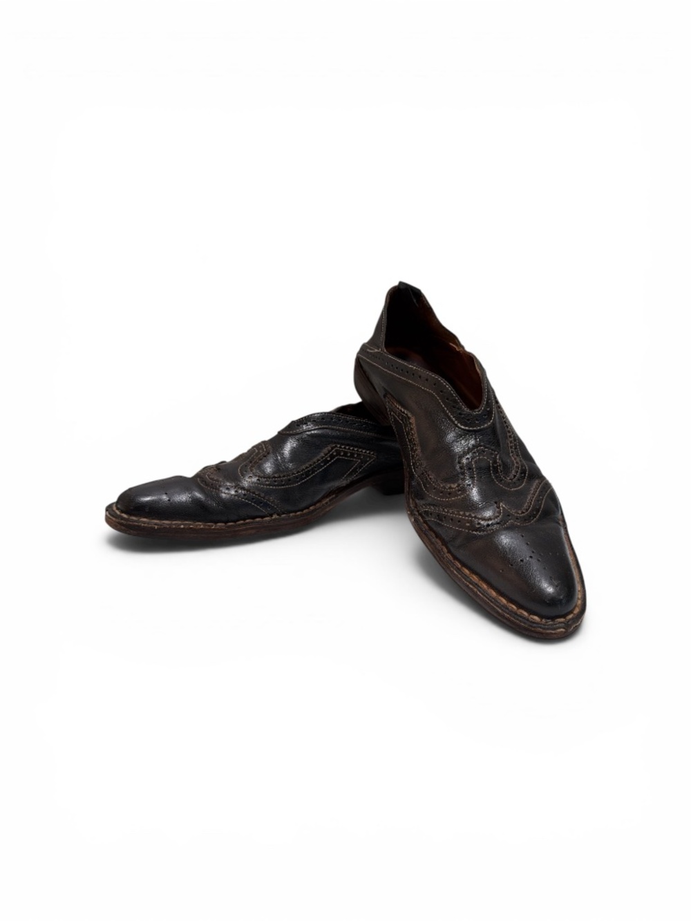 Vintage Handmade Italian Wingtip Slip On Loafers Dark Brown Leather EU 41 US 8